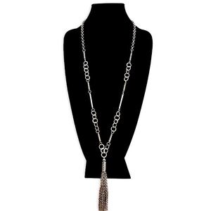 CHICO’S Silver Tassel Y-Drop Lariat Boho Necklace | NWT